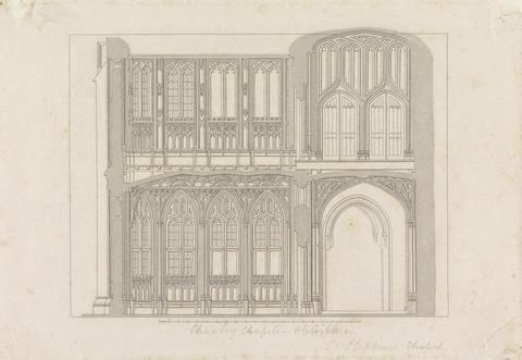 unknown artist Plate XXXII: Longitudinal Section through the Chantry Chapel and Cloister, St Stephen's Chapel