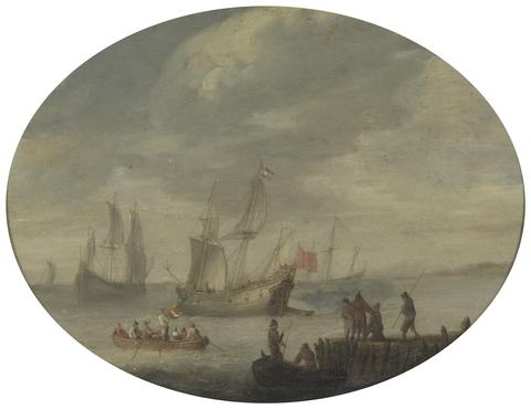 Abraham de Verwer Armed Merchantmen off the Dutch Coast Preparing to Set Sail