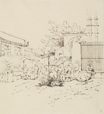 George Chinnery Street Scene with Merchants Selling Wares