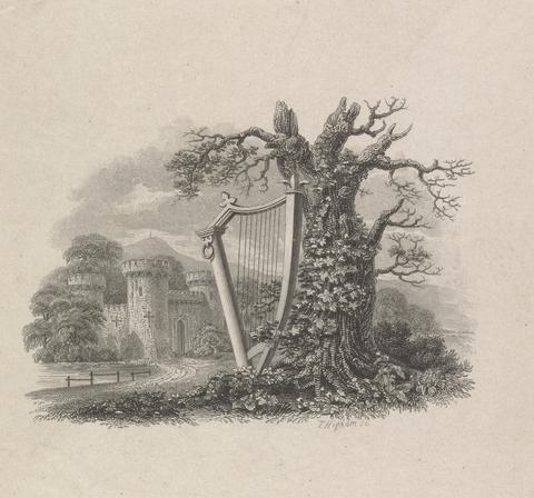 Thomas Higham Harp against tree near a castle