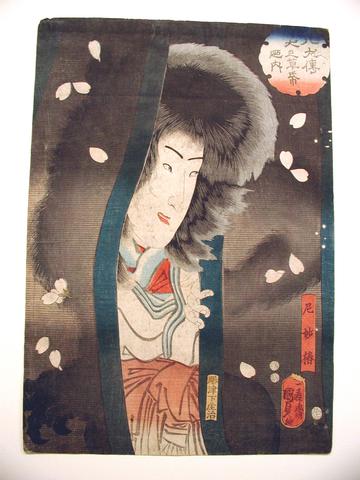 Utagawa Kunisada II, Priestess Myōchin, from The Legend of the Eight Dog Warriors (Hakkenden), 12th month, 1852
