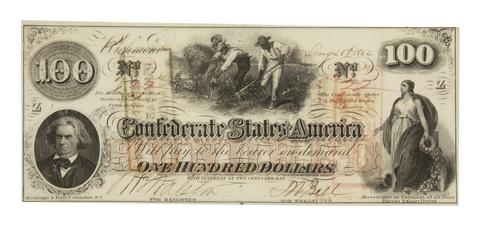 Confederate States of America, Confederate States of America, $100 note, 1862