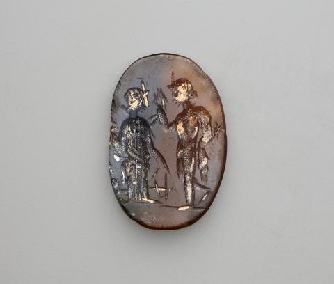 Carved Intaglio Gemstone with standing figures of Hermes and Fortuna, 1st–2nd century A.D.