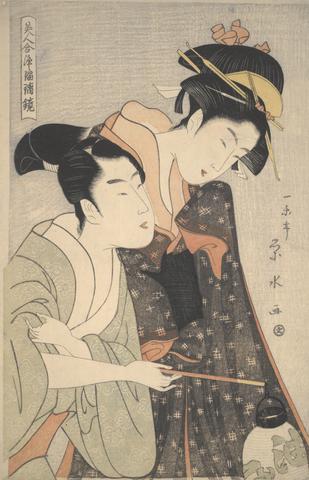 Ichirakutei Eisui, The Elopement of O-Some and Hisamatsu: Heroes and heroines of Joruri Puppet Numbers, ca. 1797