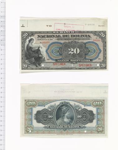 El Banco Nacional de Bolivia, 20 Bolivianos of El Banco Nacional de Bolivia from Bolivia, 1910