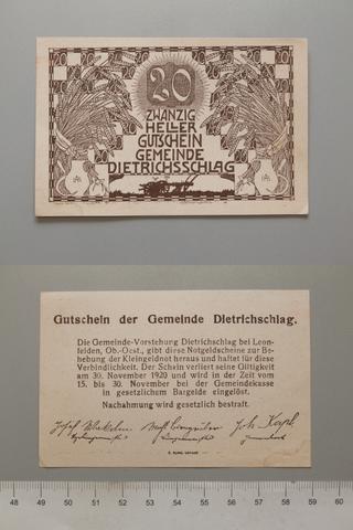 Dietrichsschlag, 20 Heller from Dietrichsschlag, Notgeld, 1920