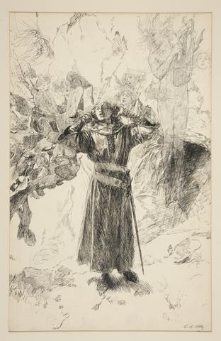 Edwin Austin Abbey, Ferdinand: "Where should this music be?", illustration for Act I, Scene ii, The Tempest, 1891