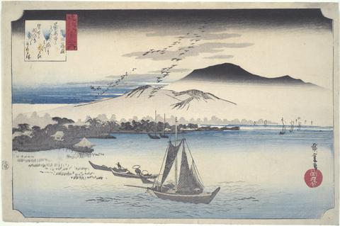 Utagawa Hiroshige, Wild Geese Flying down at Katada, from the series Eight Views of Ōmi, ca. 1835–39