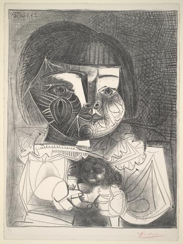 Pablo Picasso, Paloma with her Doll (Paloma et sa Poupée sur Fond noir), 1952