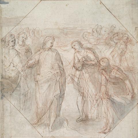 Giovanni Balducci, The Fall of Simon Magus (recto); The Calling of James and John (or of Peter and Andrew) (verso), late 16th–early 17th century