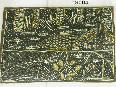 Unknown artist, Australia, 19th-20th c., Bark Painting with Landscape with Birds and Pond, n.d.