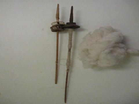 Hand Spindle (Keduka) with Cotton Thread and Cotton Wool, 1982