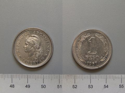 Republic of Argentina, 1 Peso from Argentina, 1957