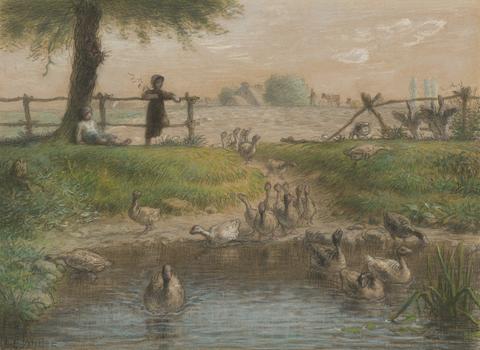 Jean-François Millet, Peasant Children at Goose Pond, ca. 1865–68