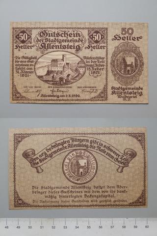 Allentsteig, 50 Heller from Allentsteig, Notgeld, 1920