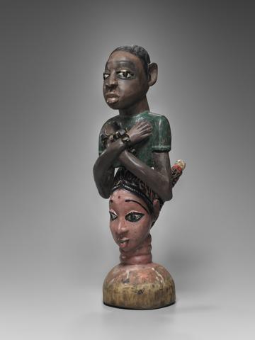 John Goba, Headdress in the Shape of the Head of an Indian Woman Surmounted by a Male Figure with Shackles, mid-to late 20th century