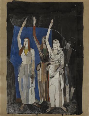 Heinrich Campendonk, Three Women Giving Oath, study for a mural commemorating the return of Schneidemuhl to the German nation ; figures, 1928–30