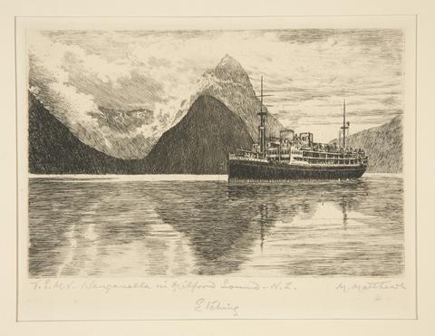 M Matthews, T. S. M. V. Wanganella in Milford Sound, New Zealand, early to mid-20th century