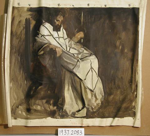 Edwin Austin Abbey, Sir Galahad Series, sketch. Seated man in white robe. King for Benediction., n.d.