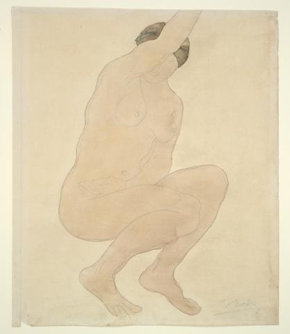 Auguste Rodin, Squatting nude with arm up, n.d.