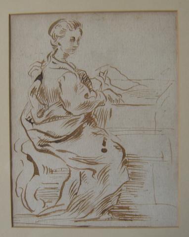 Unknown, A woman seated at an organ (or writing desk), 17th century