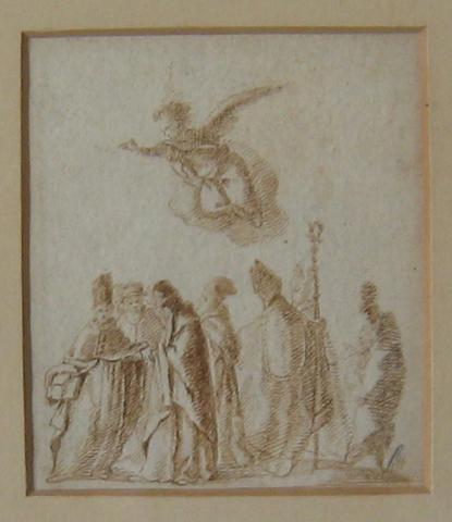 Unknown, An angel hovering over a group of priests, 16th century
