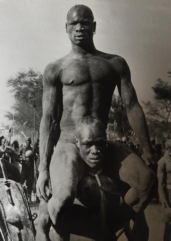 George Rodger, Fellow Tribesman Carries Victorious Nuba Wrestler, Kordofan, Sudan, 1949