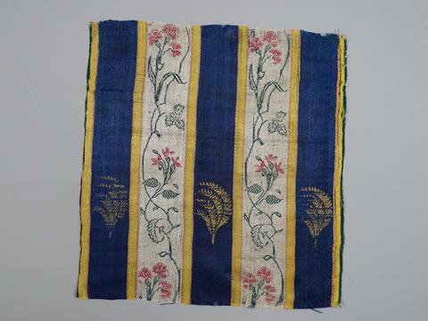 Unknown, Textile Fragment with Scrolling Stems within Stripes, 18th century