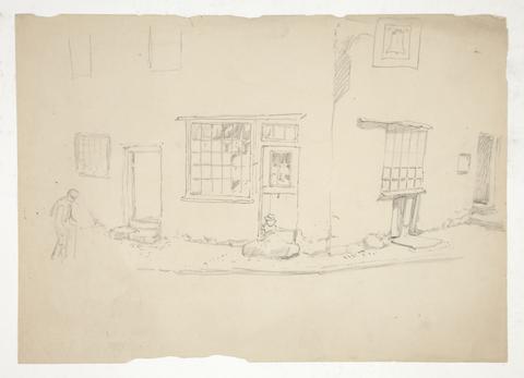 Edwin Austin Abbey, Sketch of exterior of a building with figures in foreground, n.d.