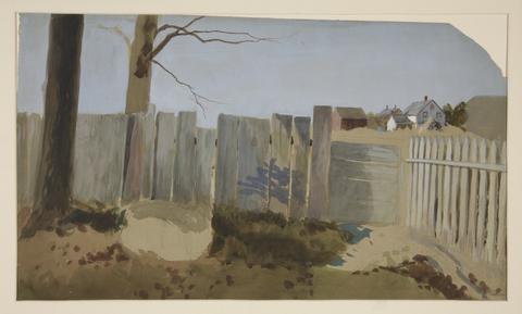 Edwin Austin Abbey, Country scene: fence, field, farmhouse in distance, n.d.
