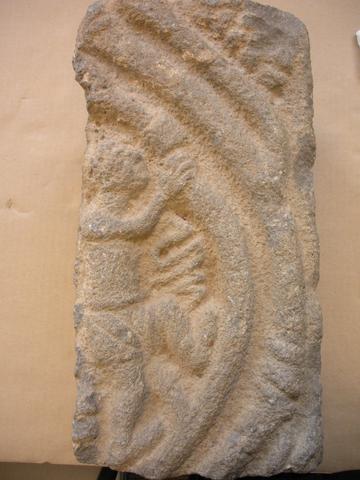 Relief fragment carved on two sides: side A: figure climbing a grape vine; side B: sheafs of grain, 3rd–6th century A.D.
