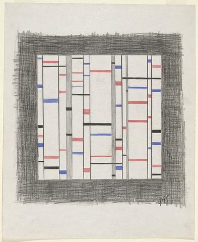 Burgoyne Diller, Geometrical composition in black, blue, red, grey, and white, 1945