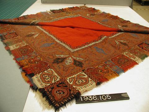 Unknown, Square Shawl with Borders of Interlocking Twill Tapestry and Embroidery, 19th century