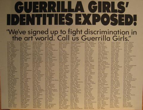 Guerrilla Girls, Guerrilla Girls' identities exposed!, from the Guerrilla Girls' Compleat 1985-2008, 1990