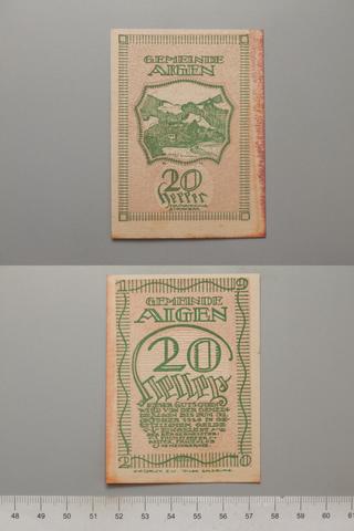 Aigen, 20 Heller from Aigen, redeemable 31 Oct. 1920, Notgeld, 1920
