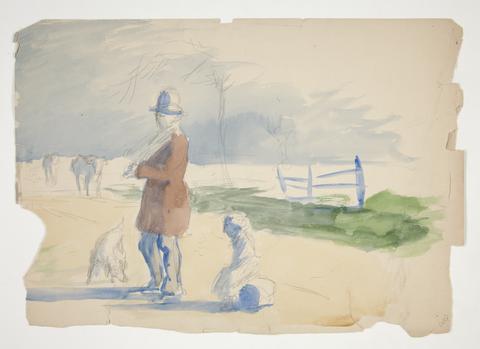 Edwin Austin Abbey, Sketch of a man, child and dog - unidentified illustration, n.d.