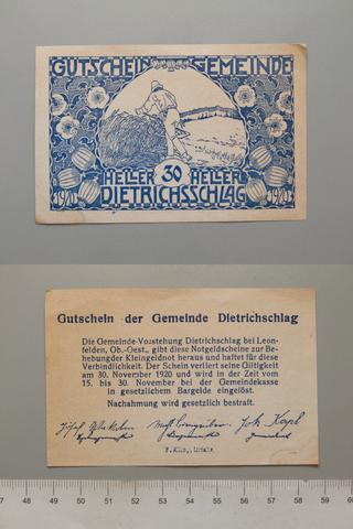 Dietrichsschlag, 30 Heller from Dietrichsschlag, Notgeld, 1920