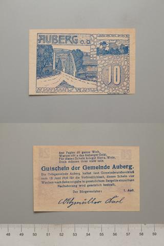 Auberg, 10 Heller from Auberg, Notgeld, 1920