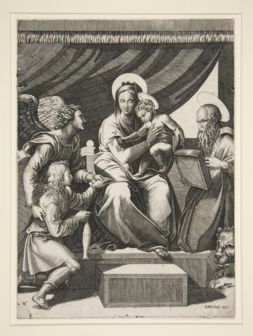 School of Marcantonio Raimondi, Virgin and Child with Tobias and the Angel and St. Jerome, 16th century