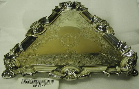 Unknown, Triangular Tray with engraved coat of arms, 1734–35