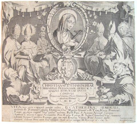 Pieter de Jode I, Title plate from the series Life and Miracles of Saint Catherine of Siena, 1597