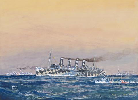 Worden Wood, Troop ship Mauretania and convoy, World war, 1917-18, n.d.