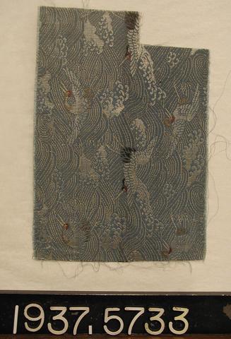 Unknown, Textile fragment with White Cranes over Foaming Waves, 1615–1868