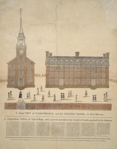 Daniel Bowen, A Front View of Yale-College, and the College Chapel, in New Haven, printed 1786