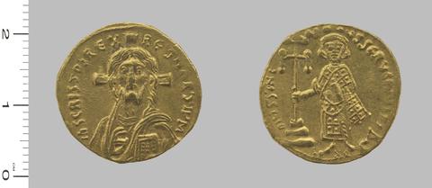 Justinian II, Byzantine emperor 685-695 and 705-711, Solidus of Justinian II, Byzantine Emperor from Constantinople, 692–95