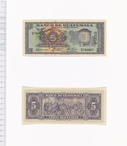 Banco de Guatemala, 5 Quetzales of Banco de Guatemala from Guatemala, 1957