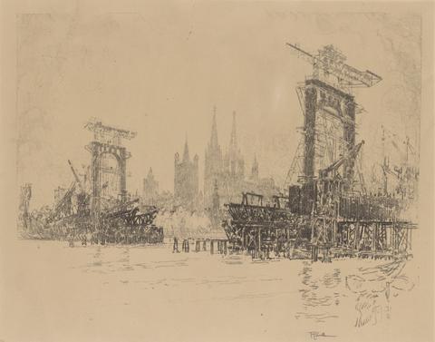 Joseph Pennell, London Bridge Construction, n.d.