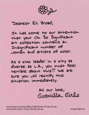 Guerrilla Girls, Dearest Eli Broad, from the Guerrilla Girls' Portfolio Compleat 1985-2008, 2008