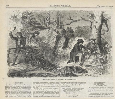 Winslow Homer, Christmas-Gathering Evergreens, from Harper's Weekly, December 25, 1858, 1858