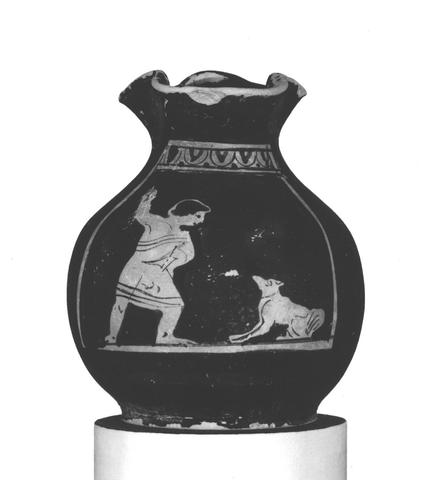 Unknown, Red-Figure miniature Oinochoe (chous): Boy with Dog, ca. 420 B.C.